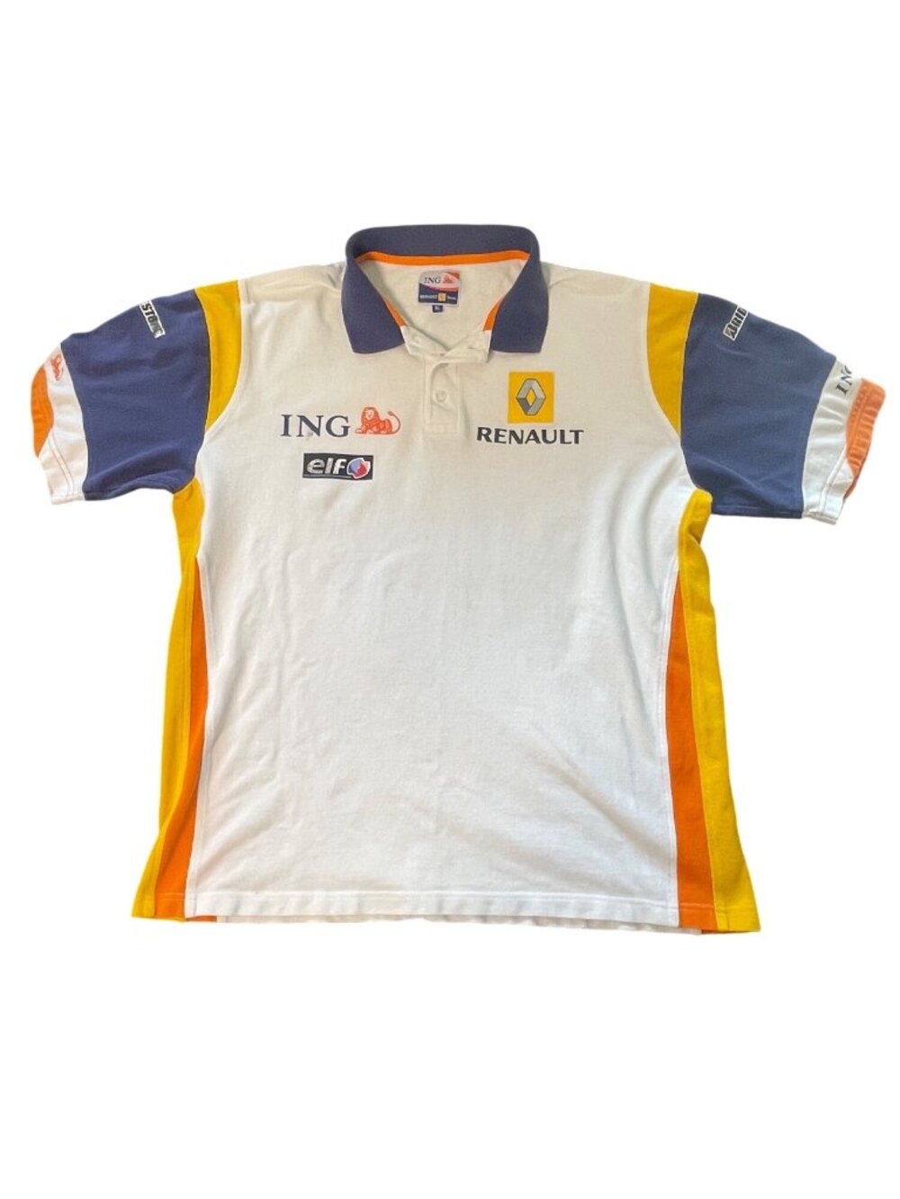 Vintage Renault F1 Team 2007 Polo Shirt XL ING Sponsorship Logos White Yellow Bl